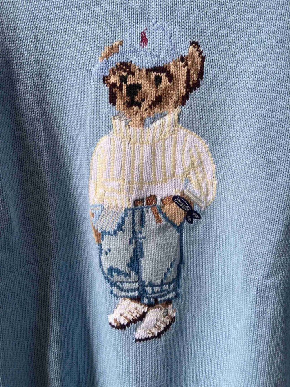 Polo Ralph Lauren Bear Knit Sweater Light Blue Crew Neck - Picture 4 of 8